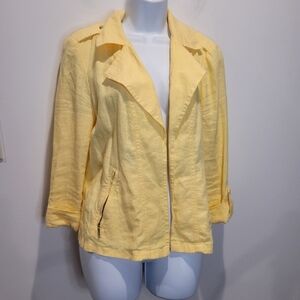 Chicos Size 1 Us M Butter Yellow Linen Open Front Lightweight Jacket